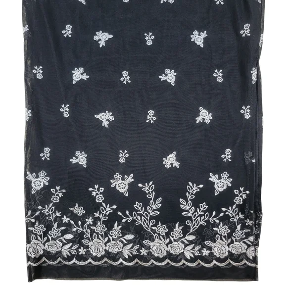 Forever 21 Mesh Maxi Skirt Womens M Black Embroidered Floral Whimsigoth Romantic - Picture 6 of 13